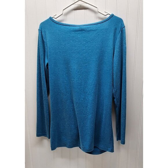 NWT- Niashot Criss-Cross V-Neck Long Sleeve Drape Top - Blue Small - Picture 7 of 13